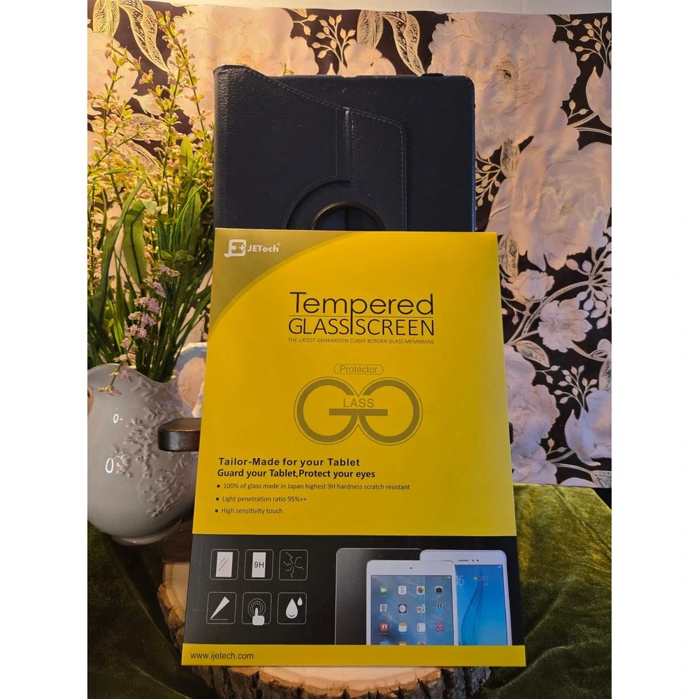 Leather Blue Rotating iPad Pro Tablet Case‎ and JETech Glass Screen Protector